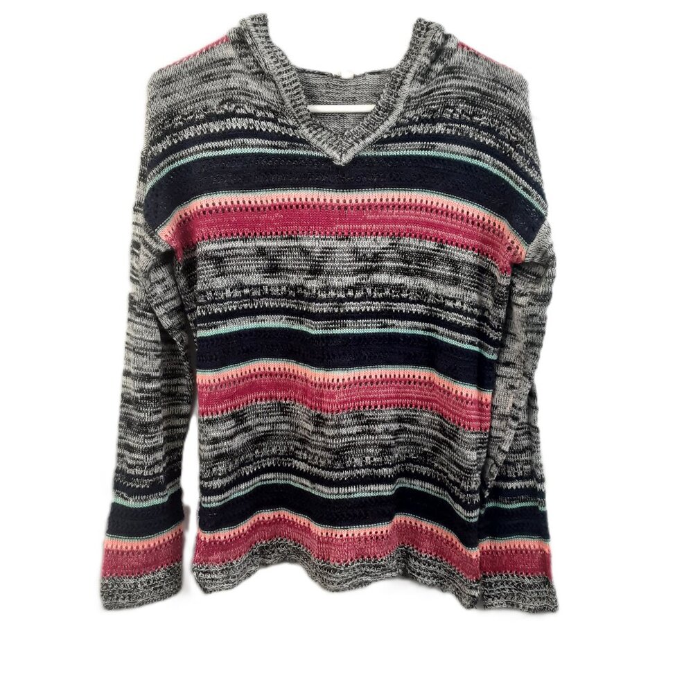 Eyeshadow Womans Sweater Hoodie Sz MED Peasant Boho Knit V-Neck Hippie